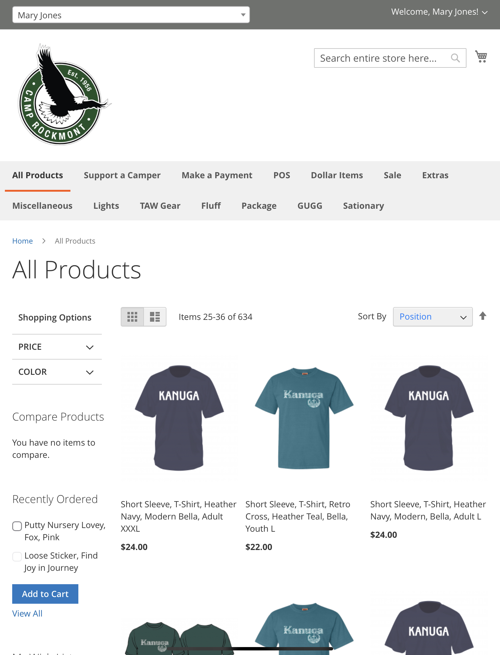 CampHQ POS Item List Interface